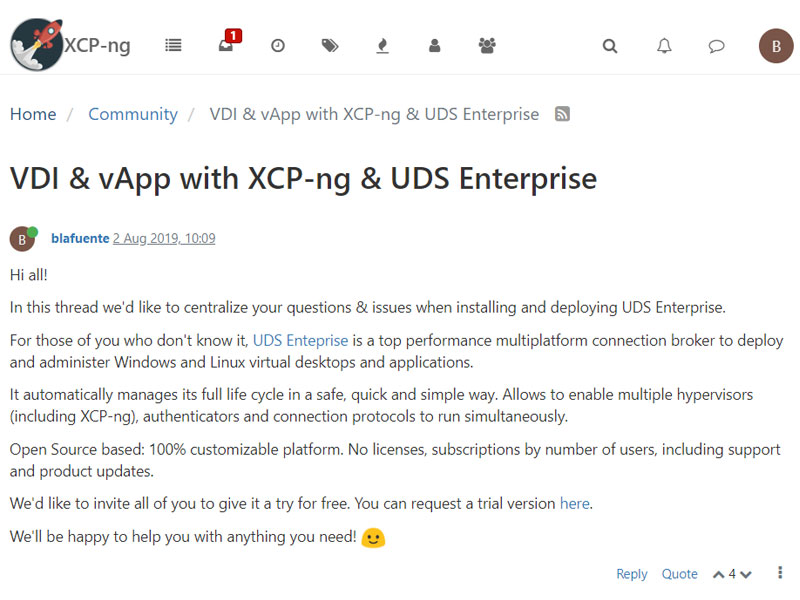 VDI with UDS Enterprise in the XCP-ng forum
